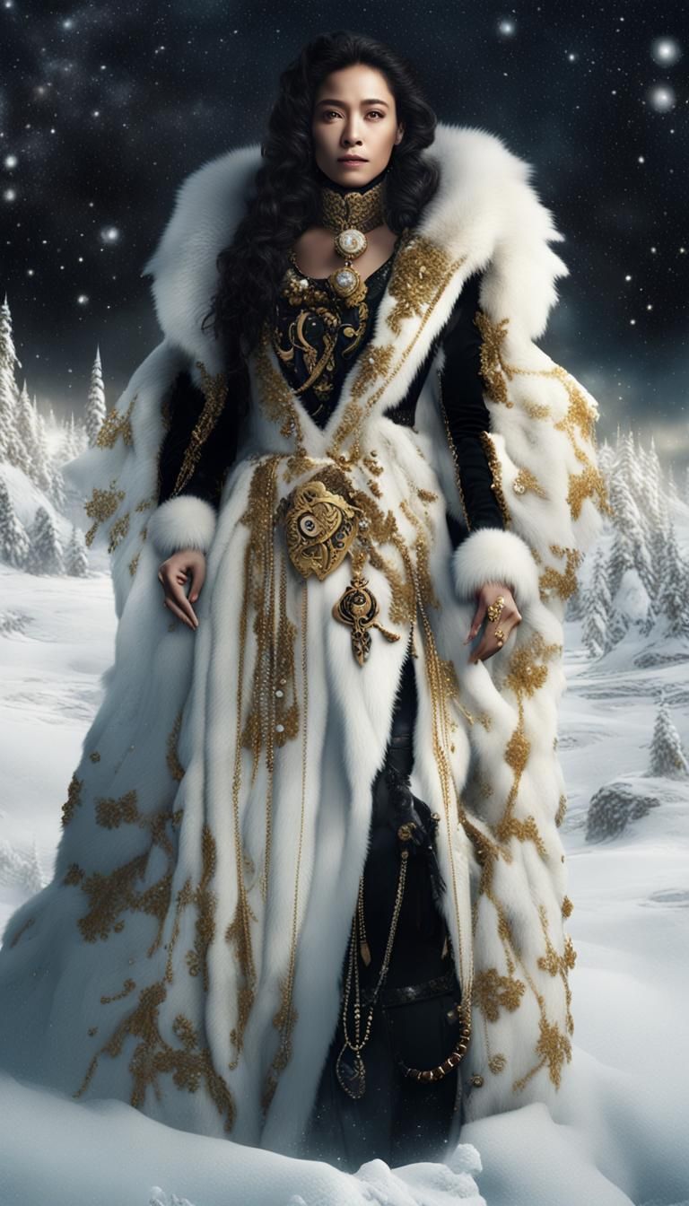 Woman in Fur Coat in Snowy Landscape