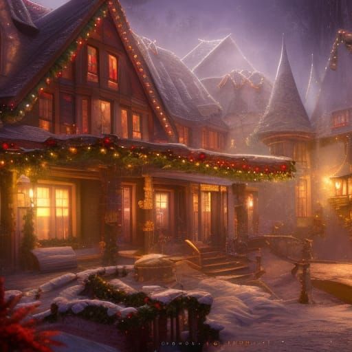 Magical Christmas House in Detailed Matte Painting
