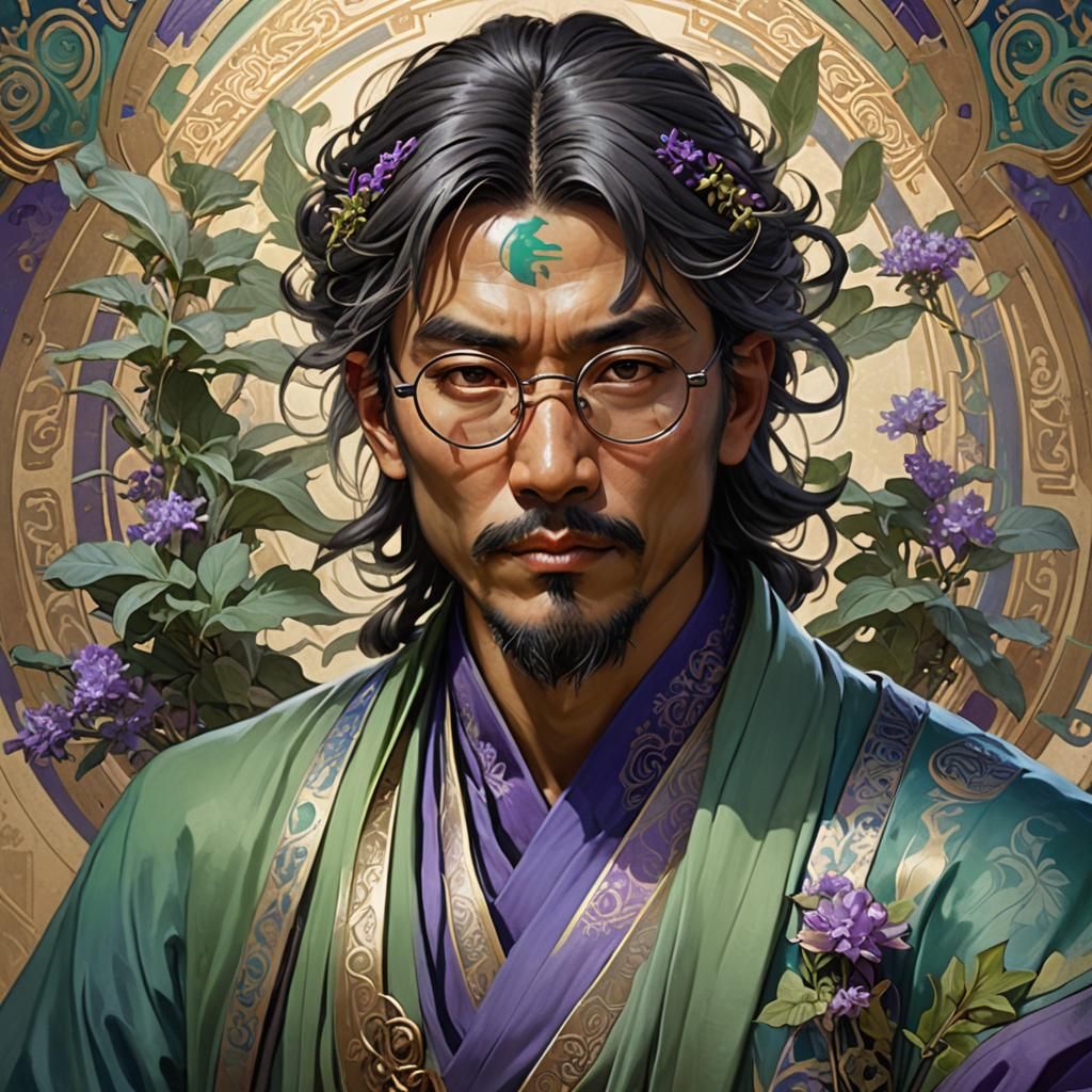 Oriental Sage in Vibrant Digital Illustration