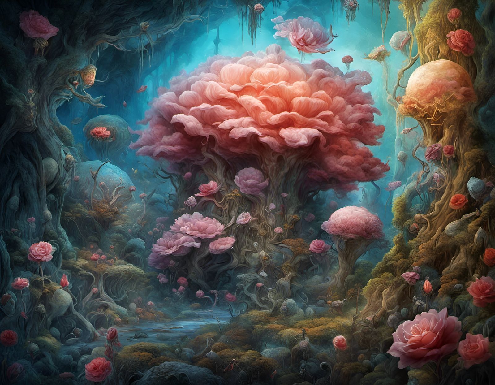 Cosmic Cryptid Rose Garden in 3D Fantasy