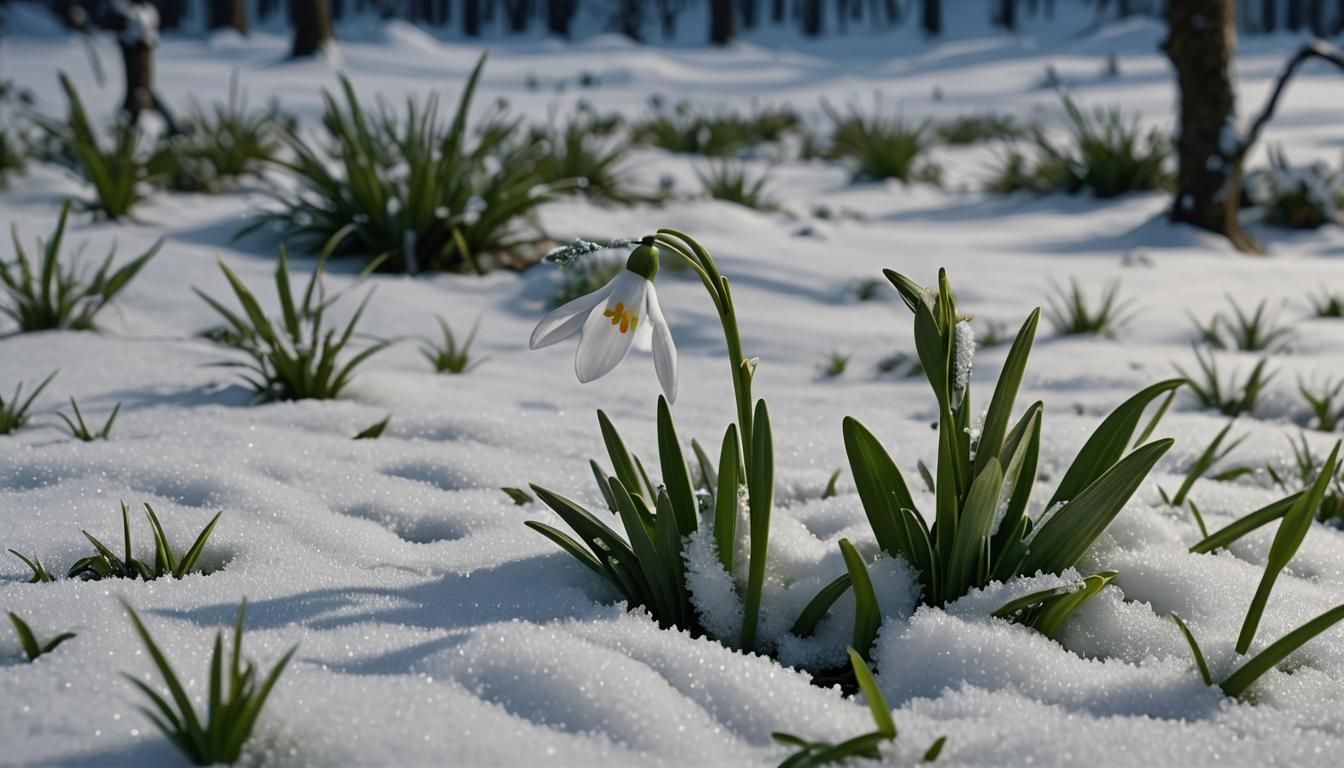 Single Snowdrop Bloom: Fantastical Spring Concept Art