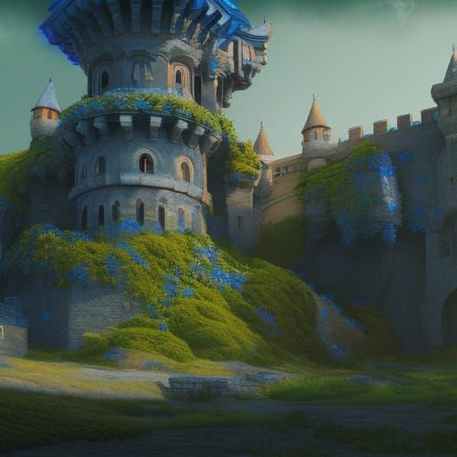Fantastical Bastion Castle with Blue Tree: Matte Painting