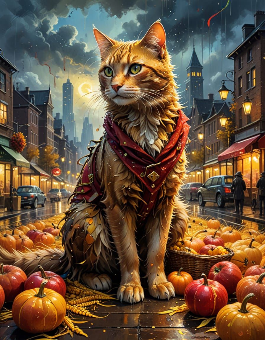 Fantastic Beast in Autumn Harvest Cityscape