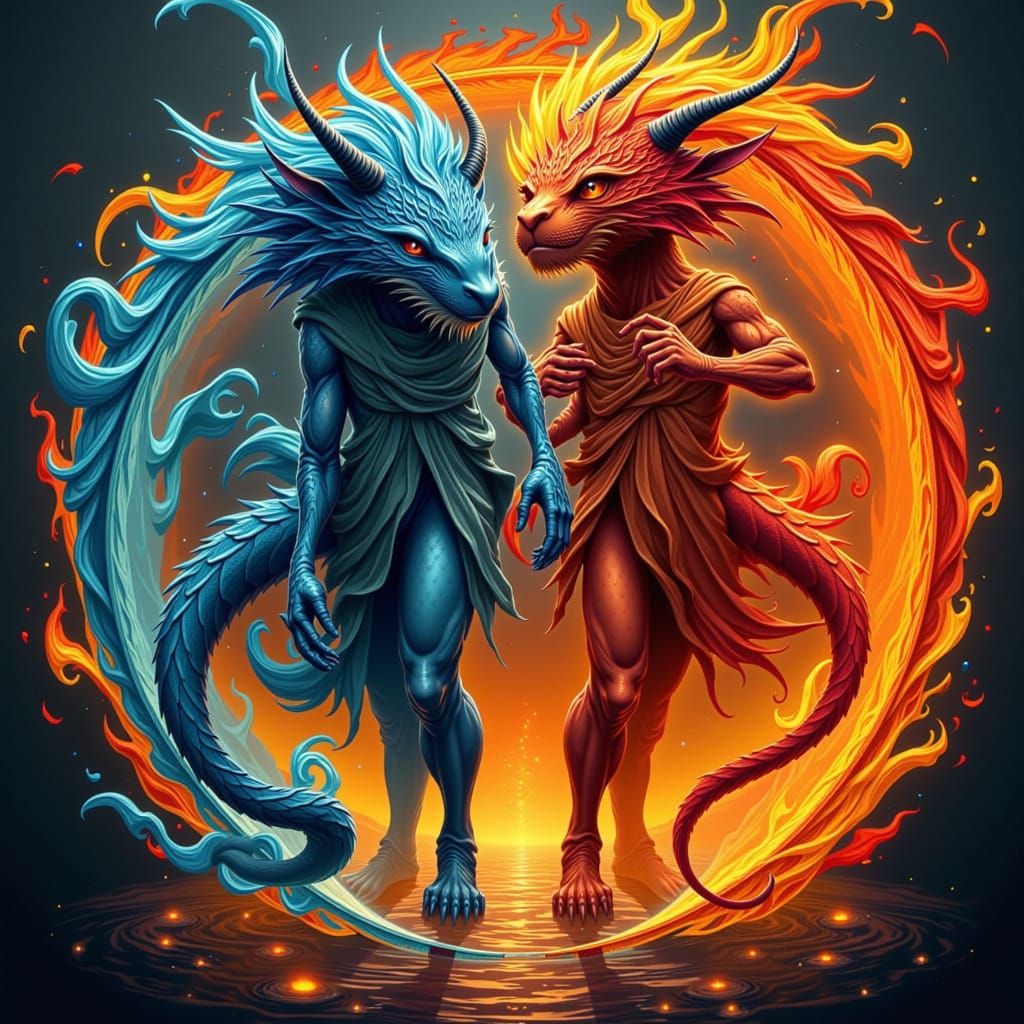 Yin Yang River and Fire Creatures in Balance
