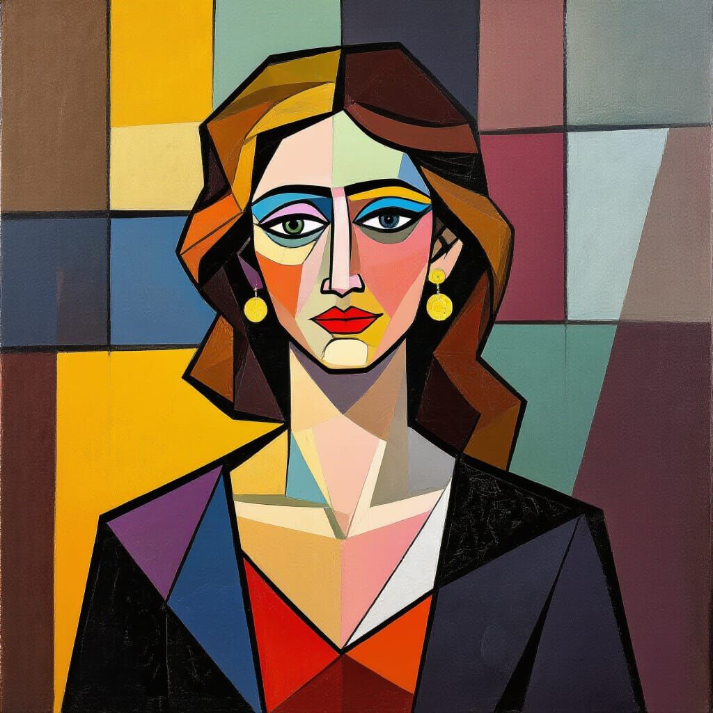 Cubist Painting of a Woman at an Easel