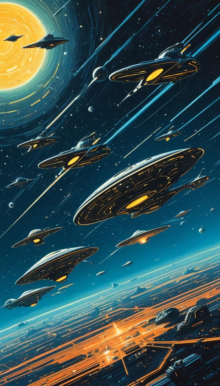 Alien Spaceships in Galaxy: Sci-Fi Illustration