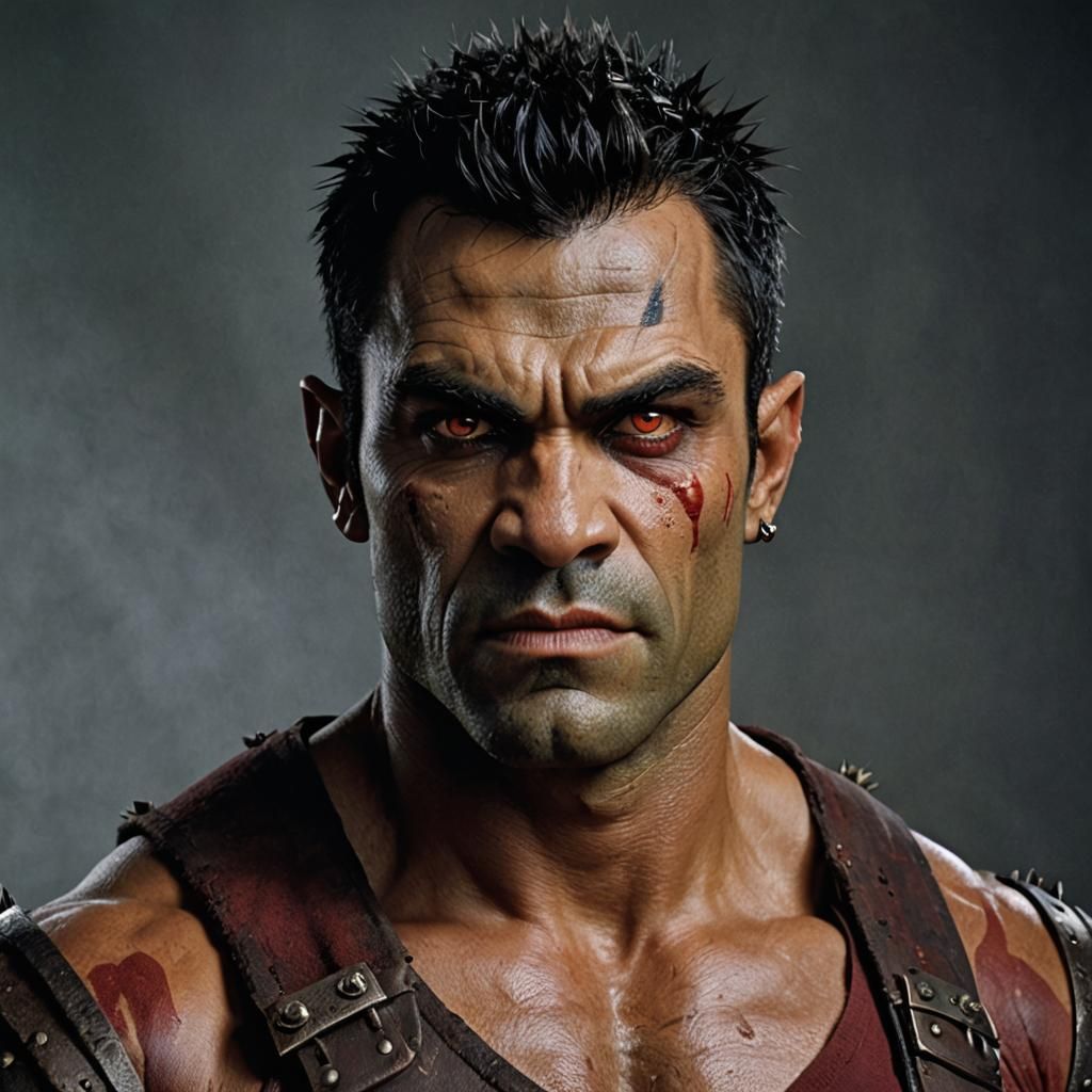 Muscular Half-Orc Portrait in Professional Photography Style
