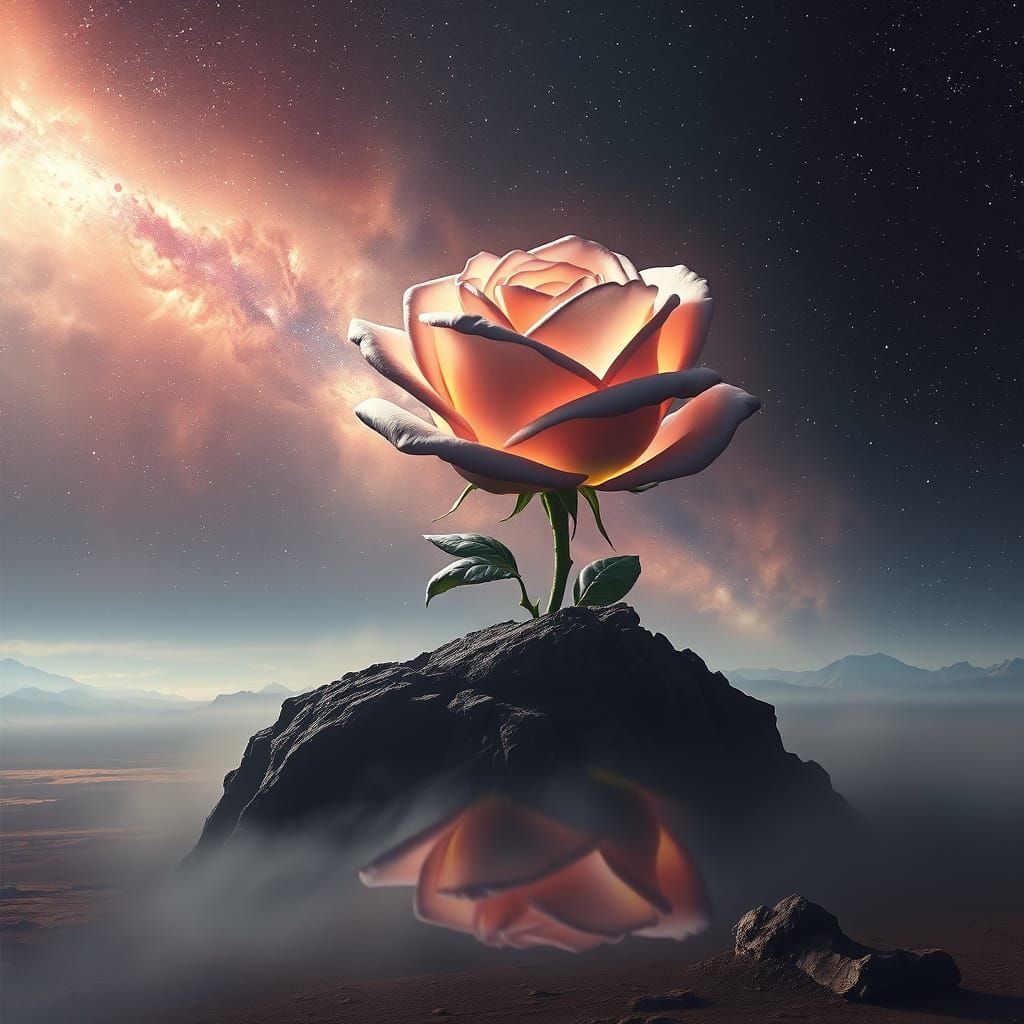 Giant Luminous Rose on Island in Nebula