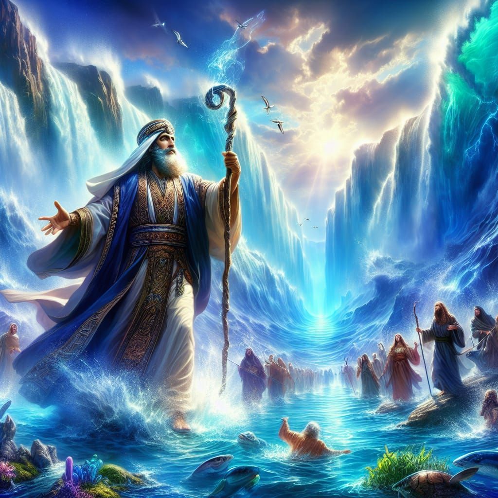 Red Sea Parting in Hyperrealistic Splash Art