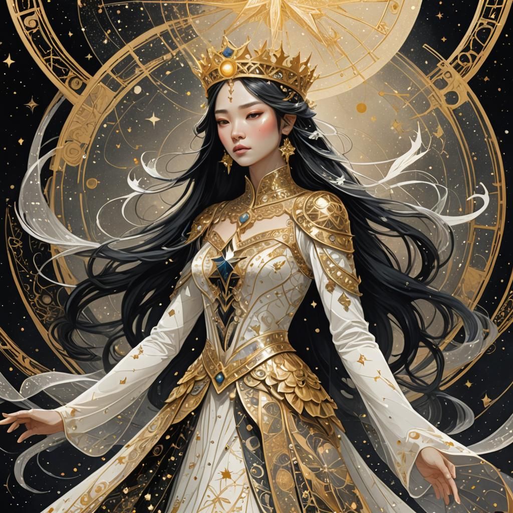 Woman in Starlight Dress, Renaissance Digital Art