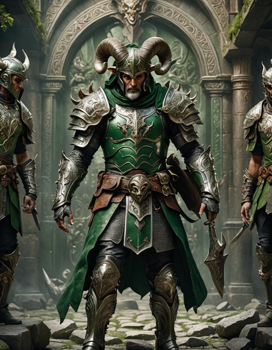 Baroque Ram-Horned Warriors in Silver Armor