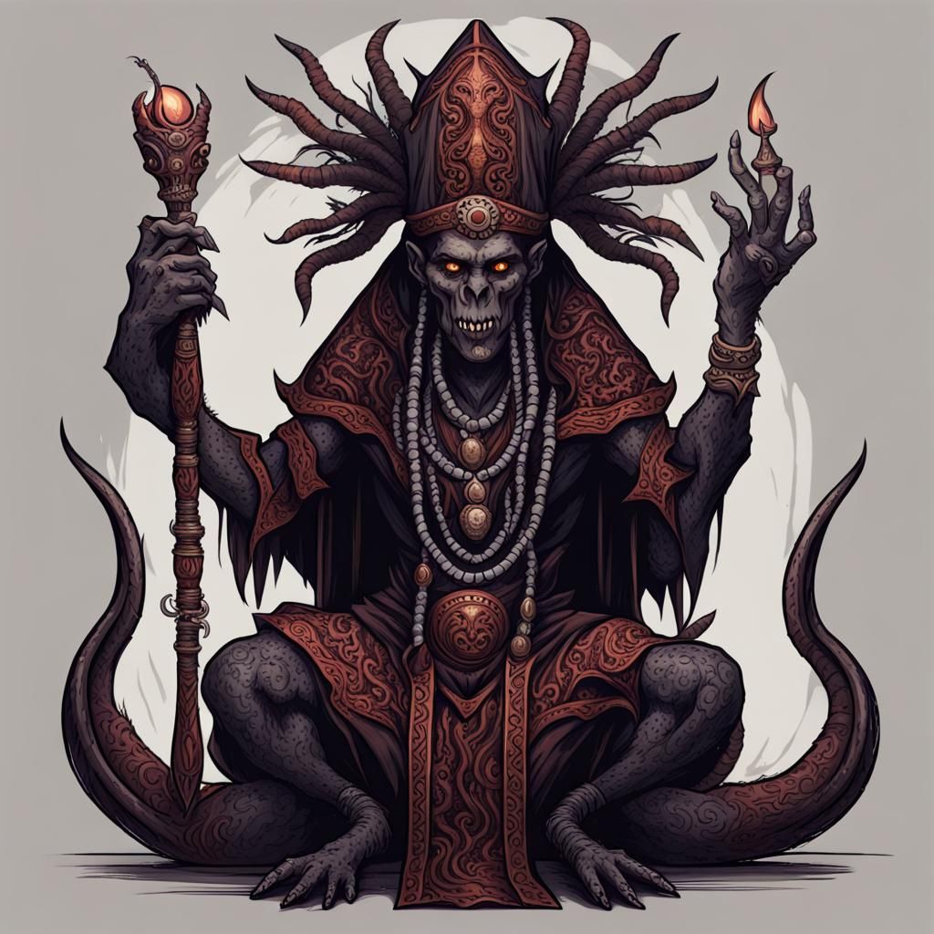 Ornate Naga Voodoo Priest in Dark Fantasy Art