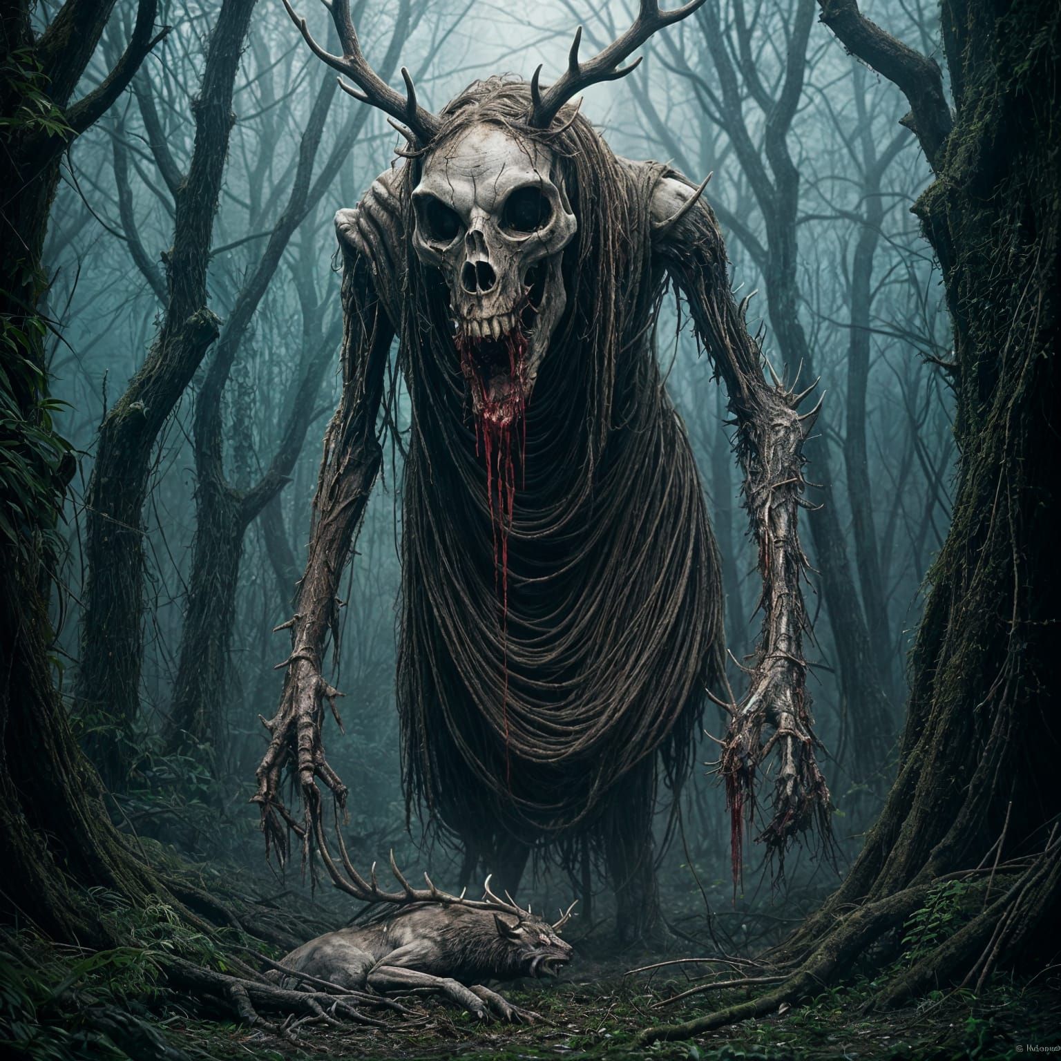 A Gargantuan Undead Beast Emerges in the Jungle Twilight