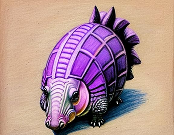 Aztec Armadillo in Lavender and Cream Oil Pastel