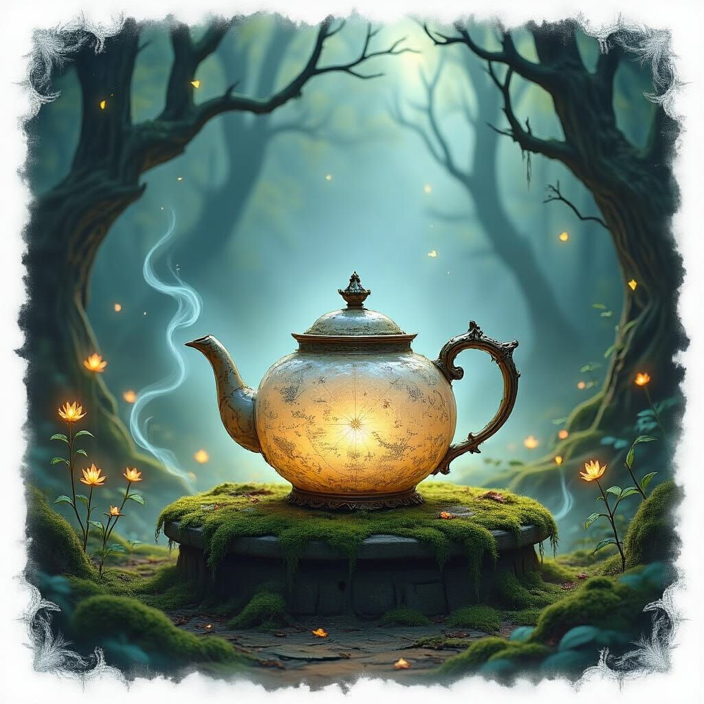 Antique Moonstone Teapot in Enchanted Grove