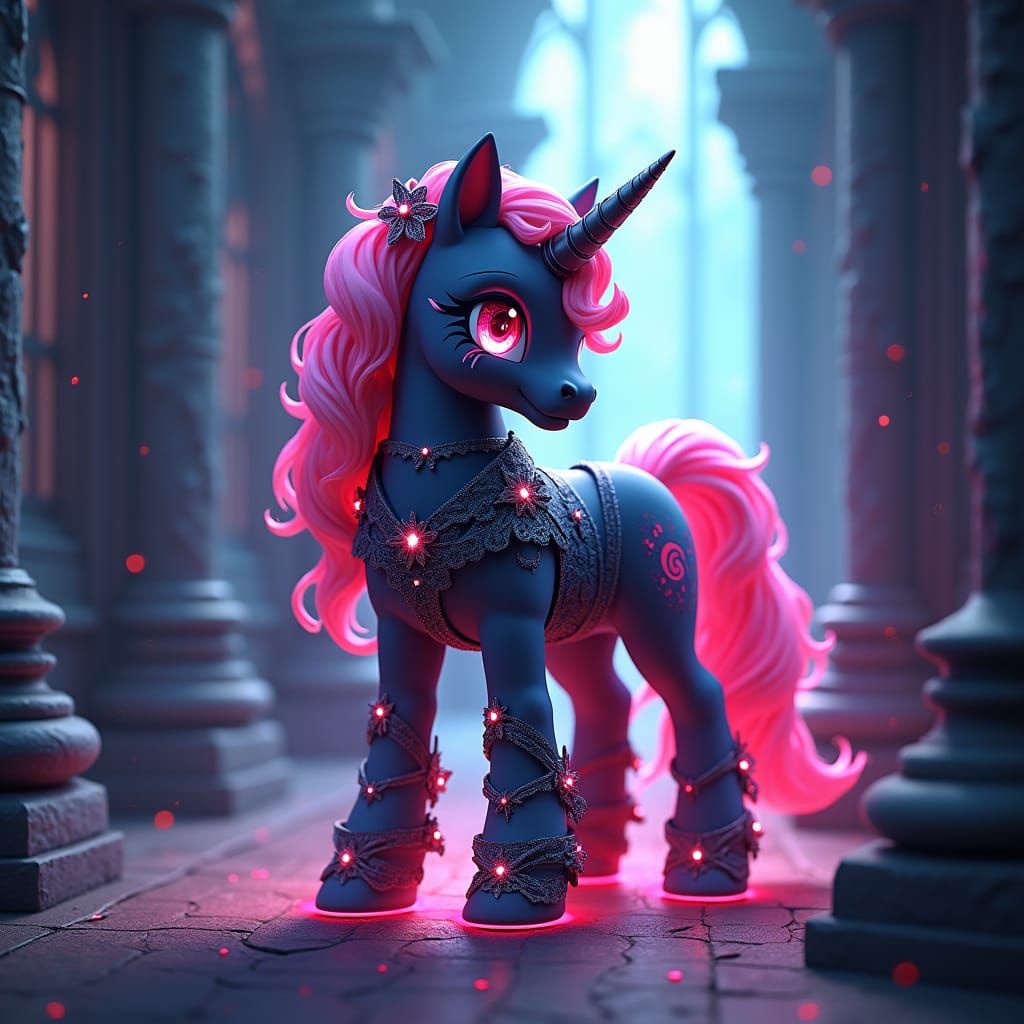 Gothic My Little Pony with Rainbow Aura in 3D Anime Art