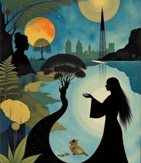 Ethereal Goddess in Copper and Blue, Surrounded by Whirling ...