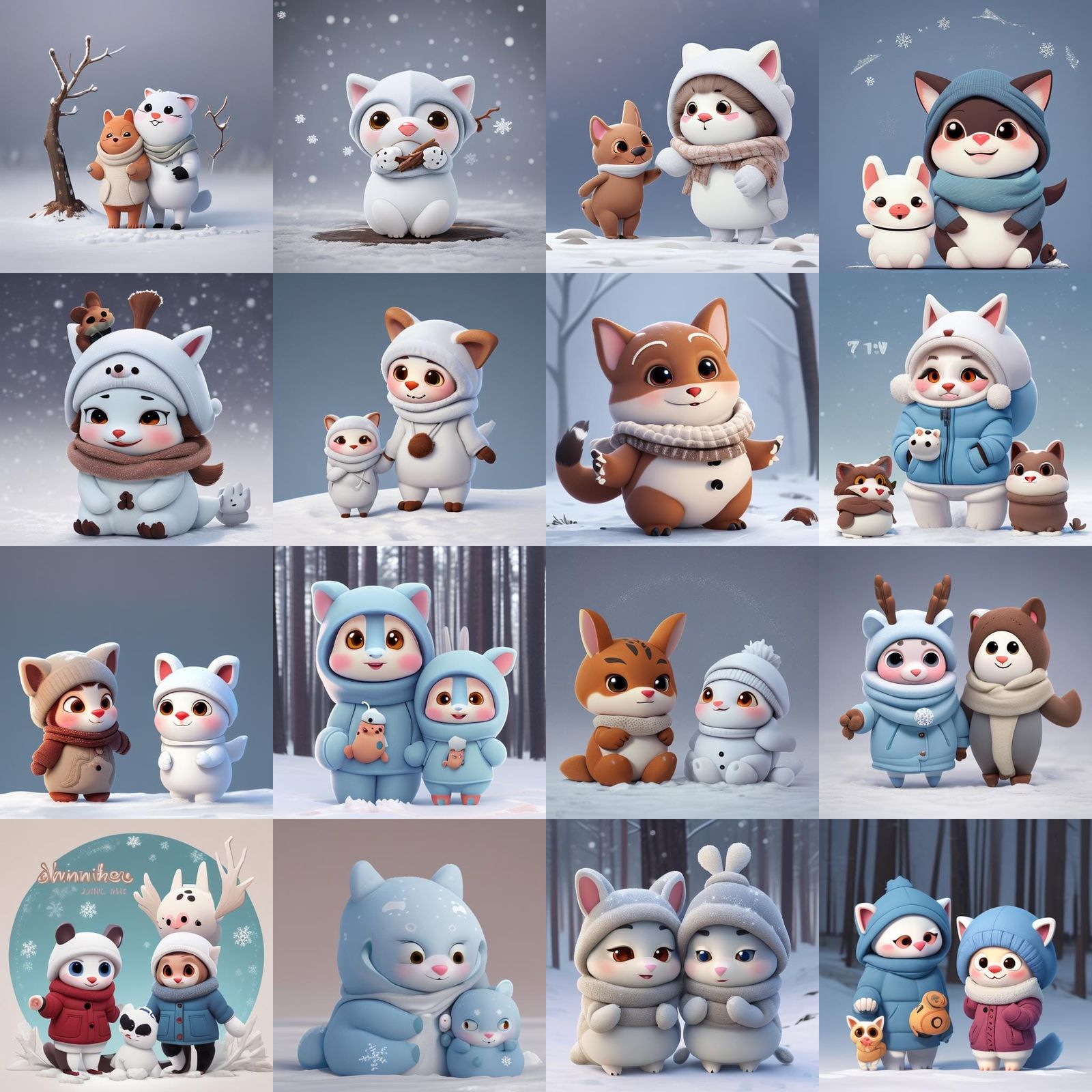 Anthropomorphic Animals Enjoying a Winter Wonderland