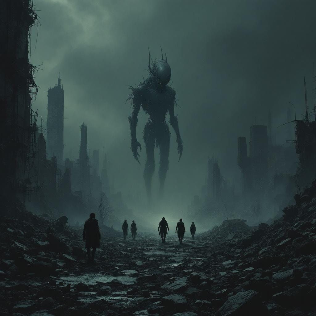 Dystopian AI Landscape in Biomechanical Style