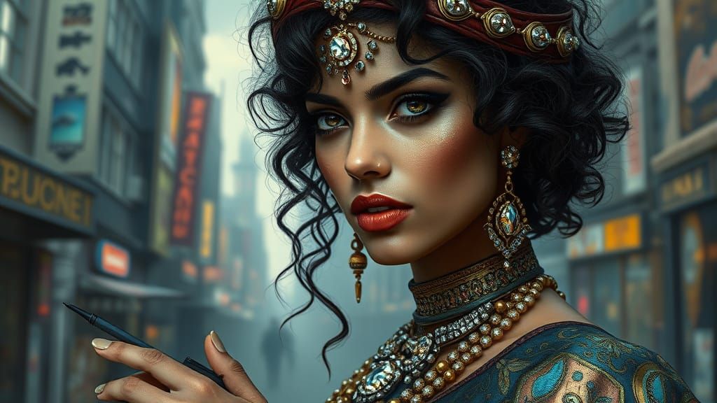 Elegant Arab Pirate Goddess in Vibrant Fantasy Art