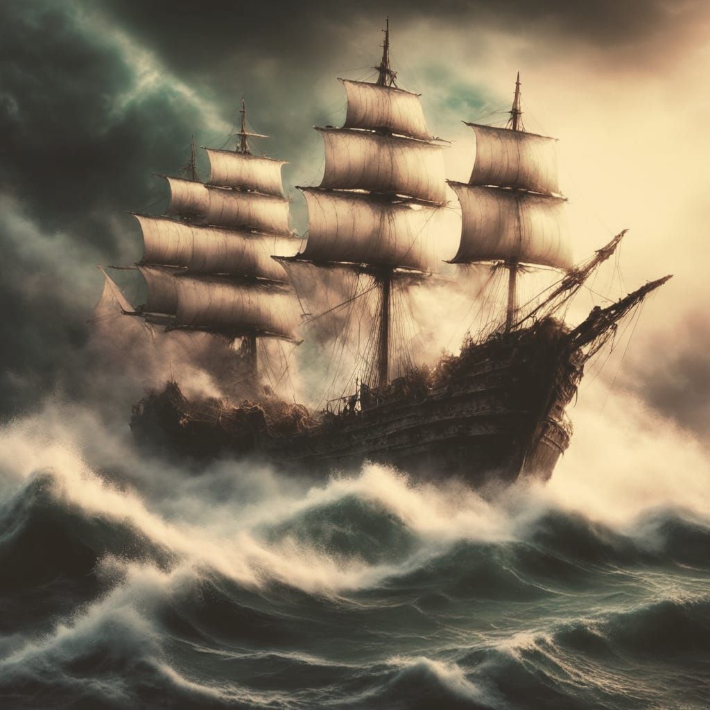 Galleon Battles a Storm of the Century