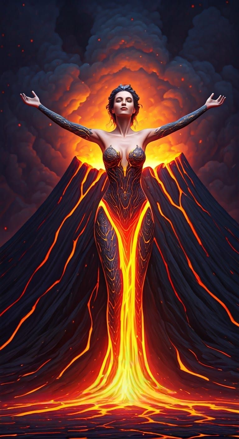 Ethereal Lava Goddess Amidst Volcanic Wonder