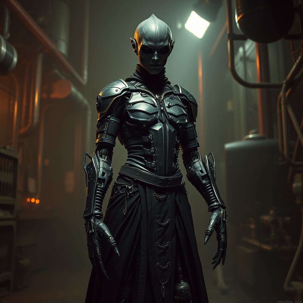 Dark Gothic Cyborg in Industrial Biomech Style