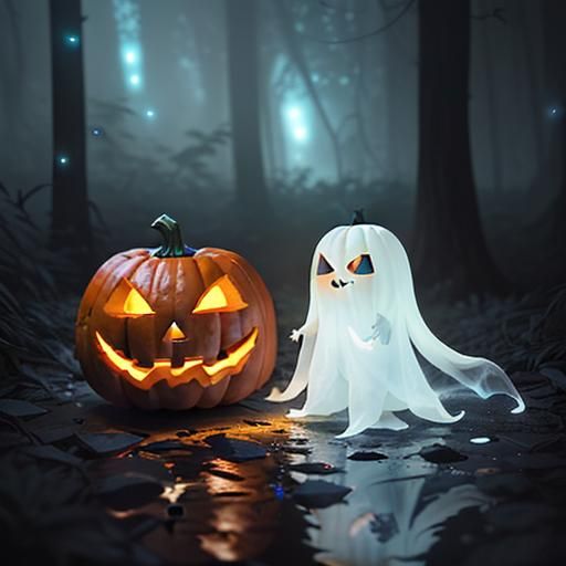 Cute Jack-O'-Lantern and Ghost in 3D Animation