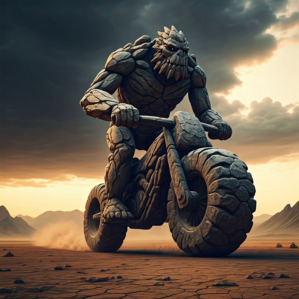 Rock Biter on Granite Bike in Stormy Landscape