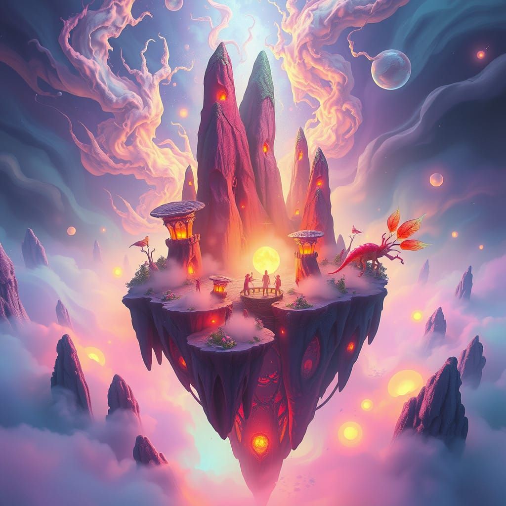 Dreamy, Glowing Islands in a Kaleidoscope of Vibrant Colors