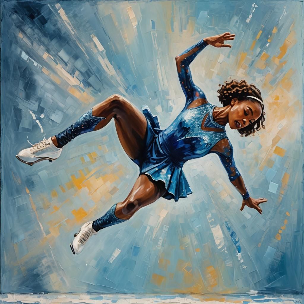 African American Skater Backflip: Impasto Style Painting