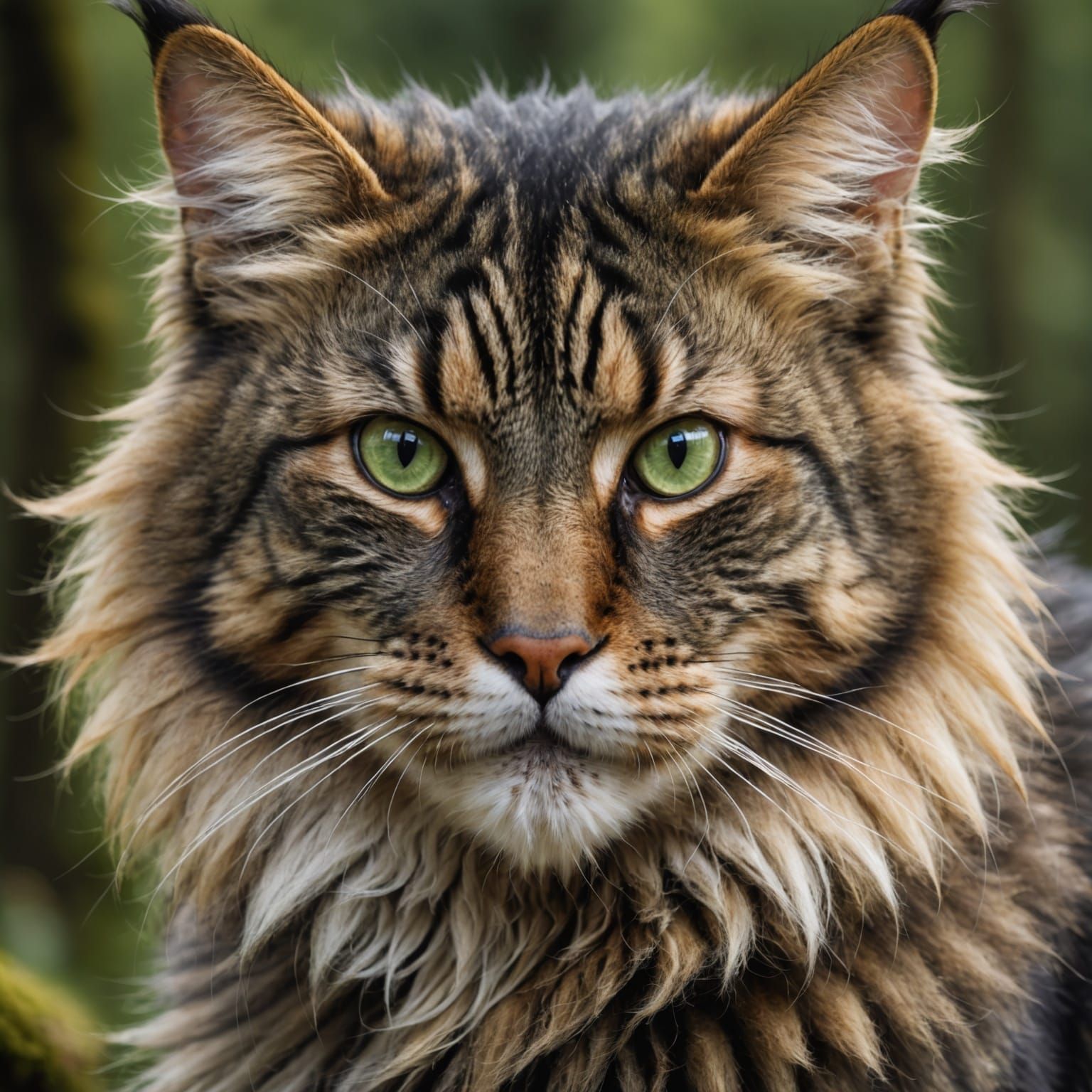 Majestic Maine Coon Portrait in Misty Forest