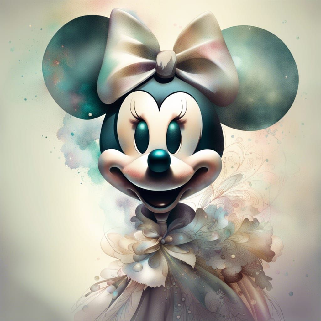 Whimsical Minnie Mouse Portrait in Watercolor Style
