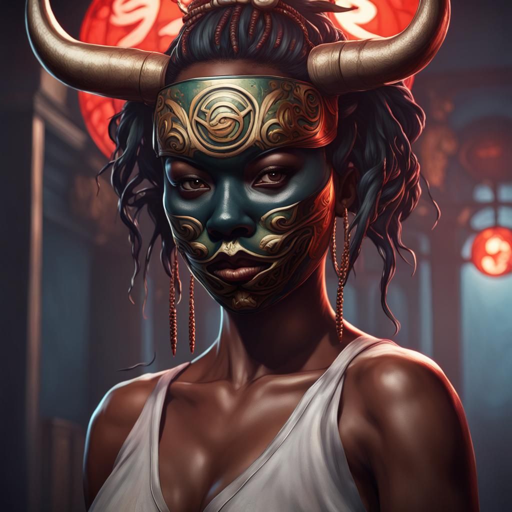 Oni Masked Killer: Hyperdetailed Concept Art