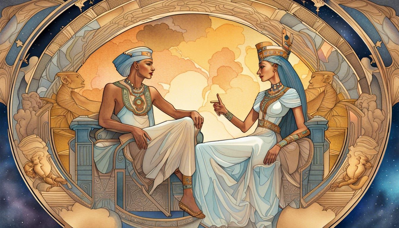 Akhenaten and Nefertiti in Art Nouveau Style