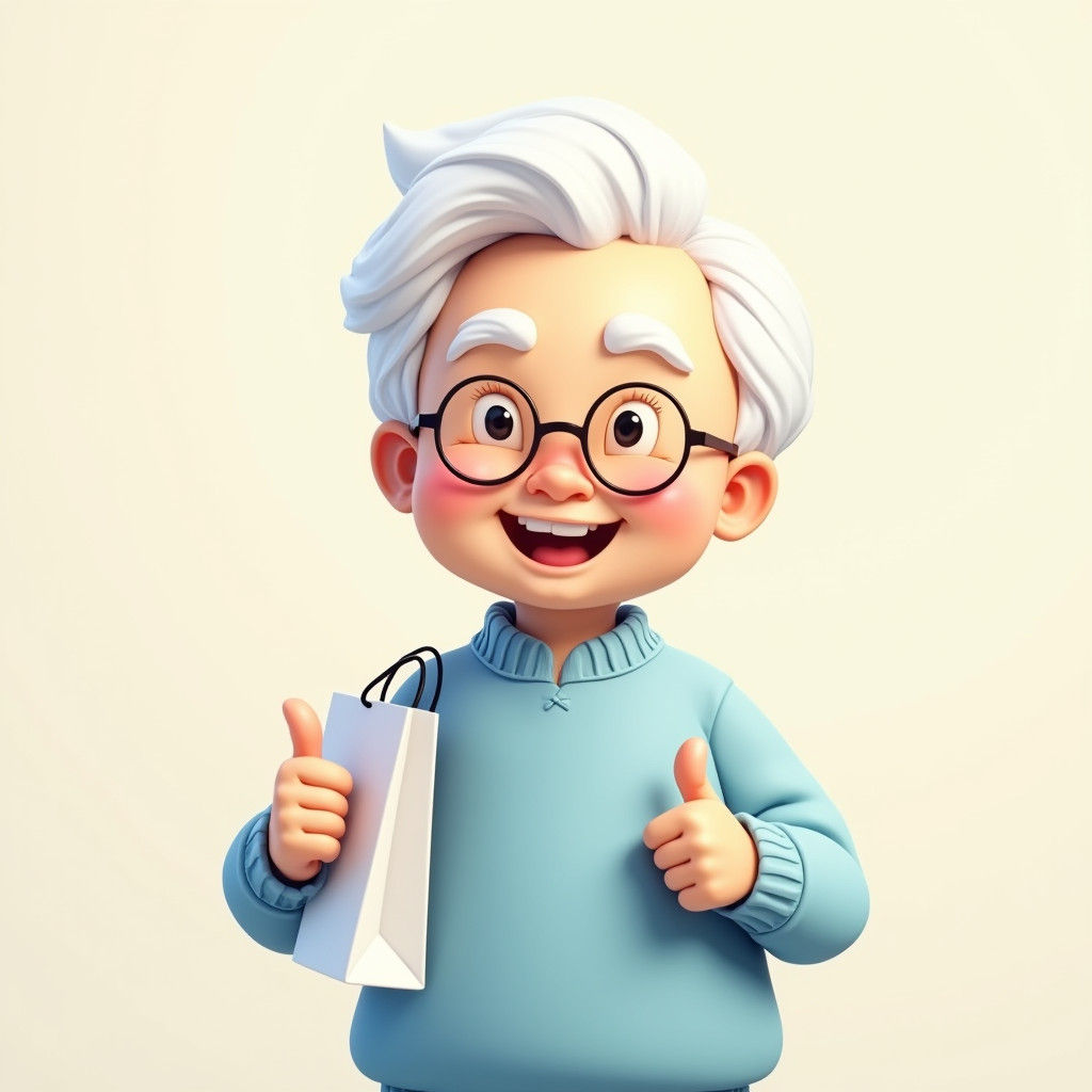 Cheerful Elderly Man in Anime-Inspired 3D Cartoon Style