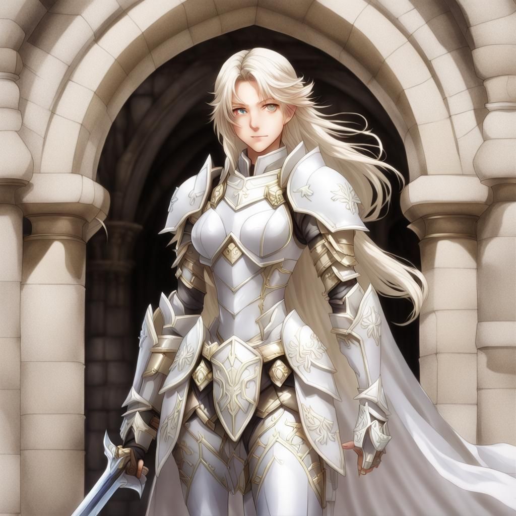 Anime Female Paladin in Pearlescent Armor