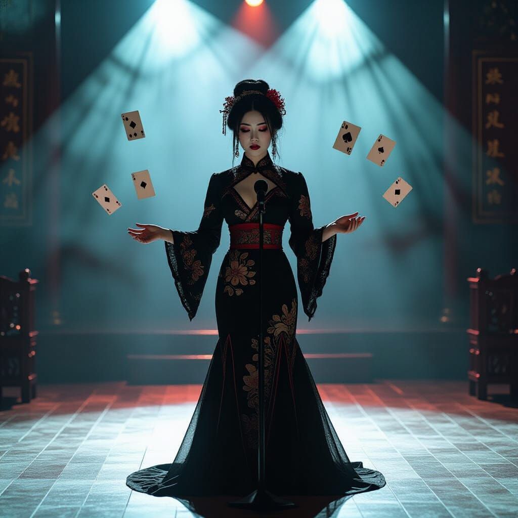 Gothic Qipao Singer in Pre-Raphaelite Theater Poster