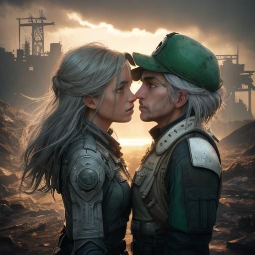 Post-Apocalyptic Kiss: Mario and Tippi in Desolate Wasteland
