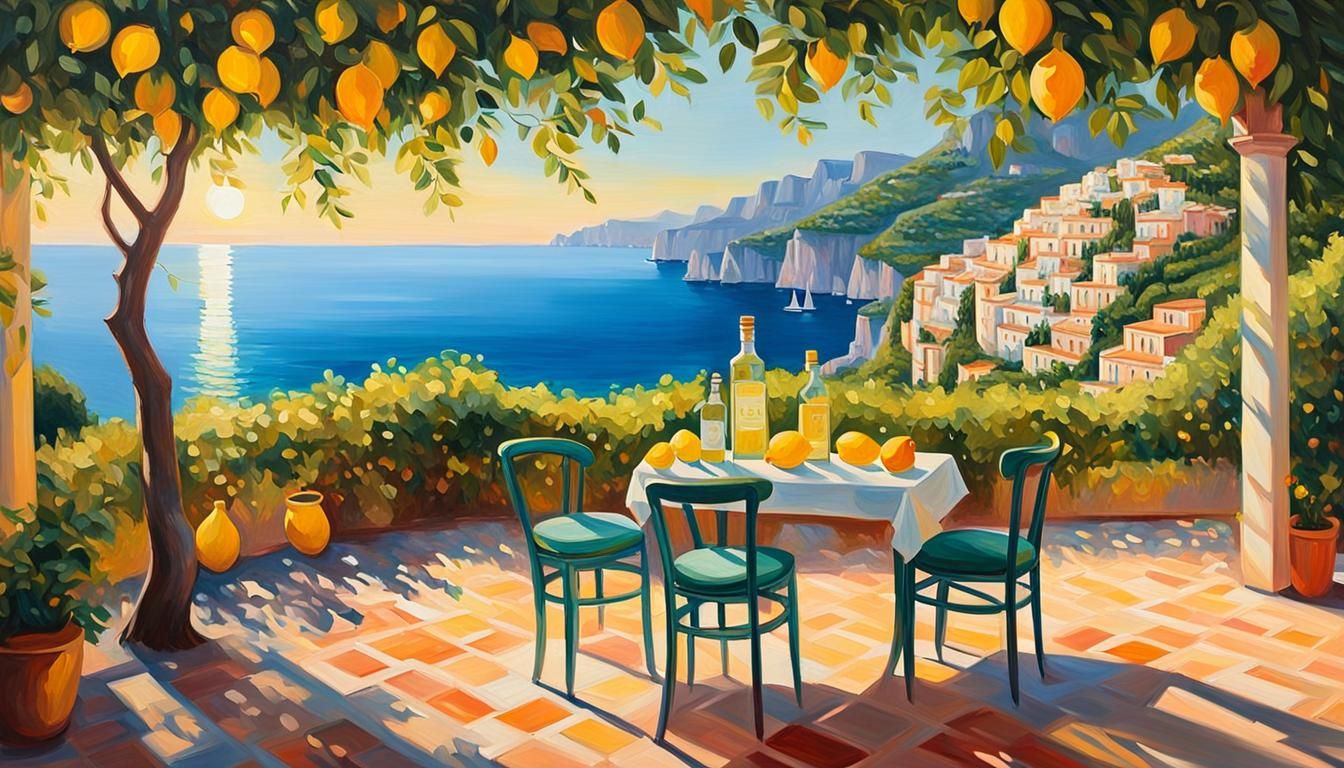 Amalfi Coast Lemon Grove in Impressionist Style