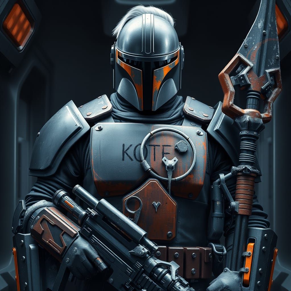Mandalorian Warrior in Cryo-Pod, Beskar Armor and Storm-Gray...