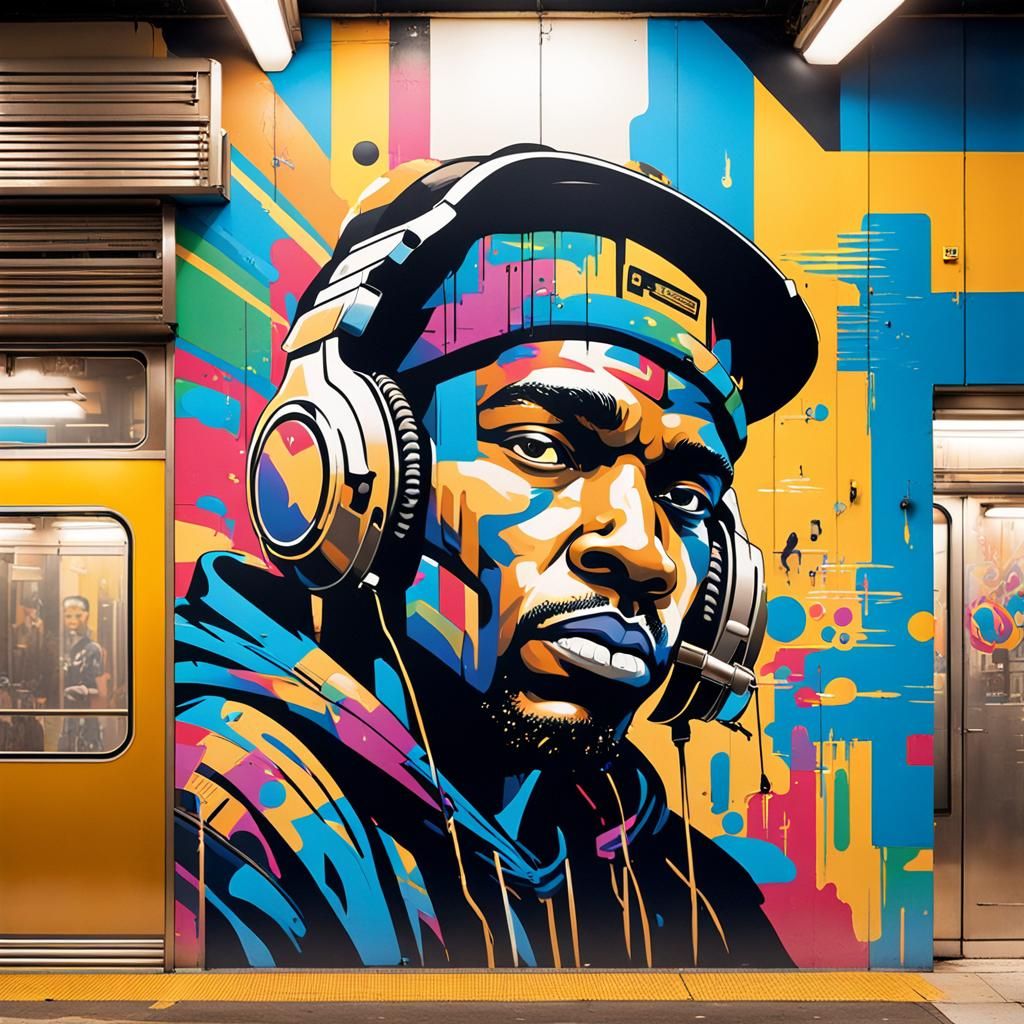 Musical Subway: Graffiti Art Portrait in Art Nouveau Style