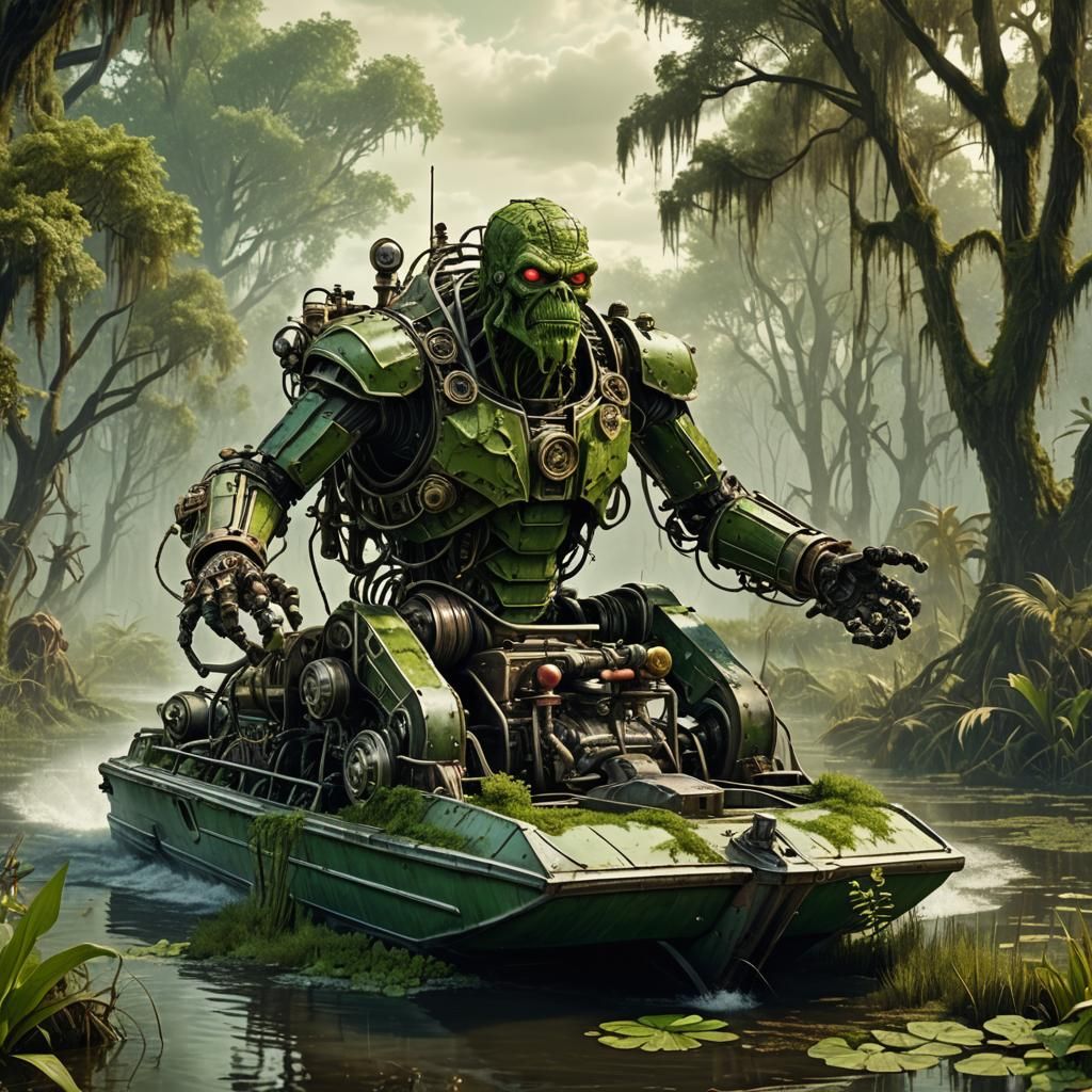 Steampunk Swamp Thing on Speedboat Adventure