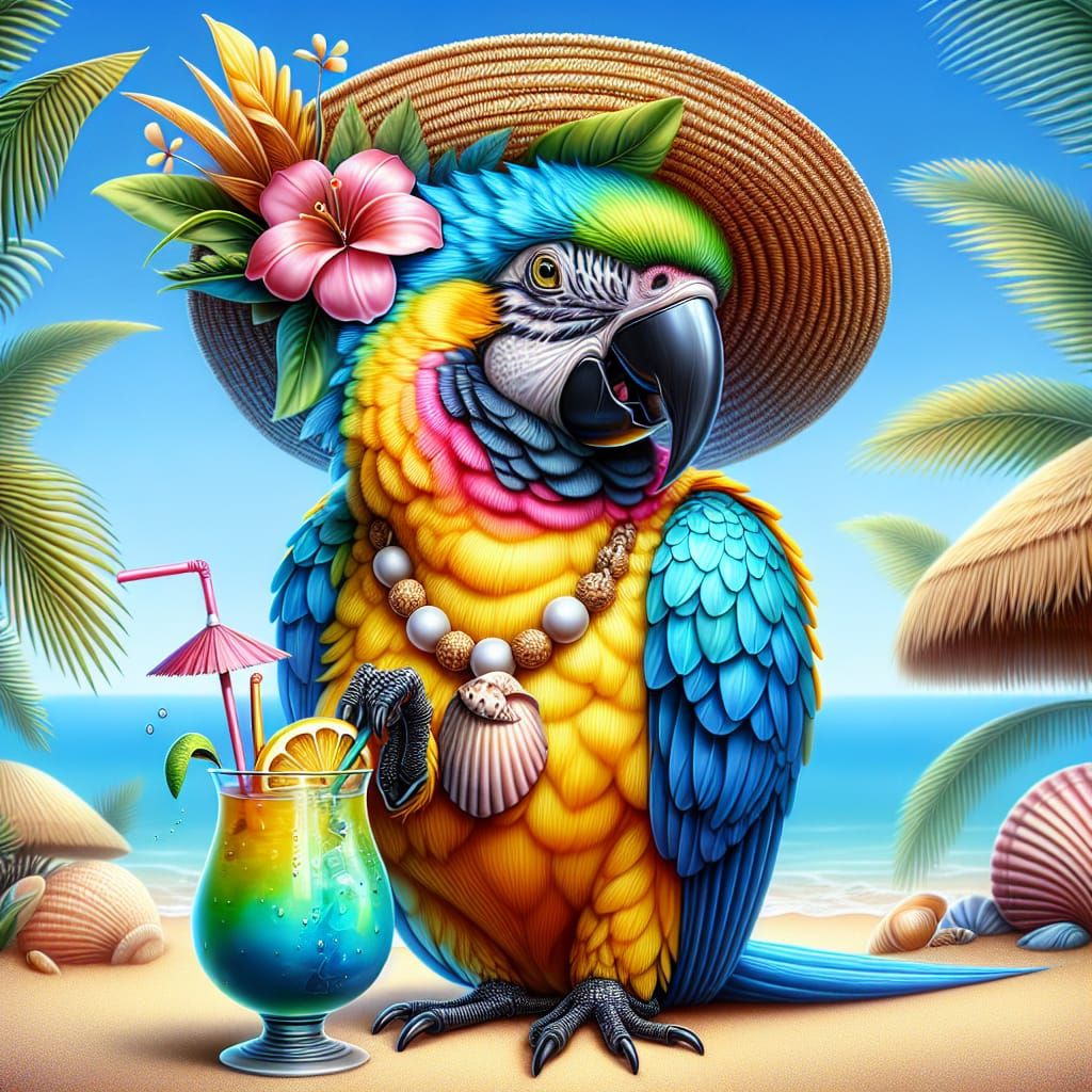 Vibrant Cartoon Parrot in Tropical Setting