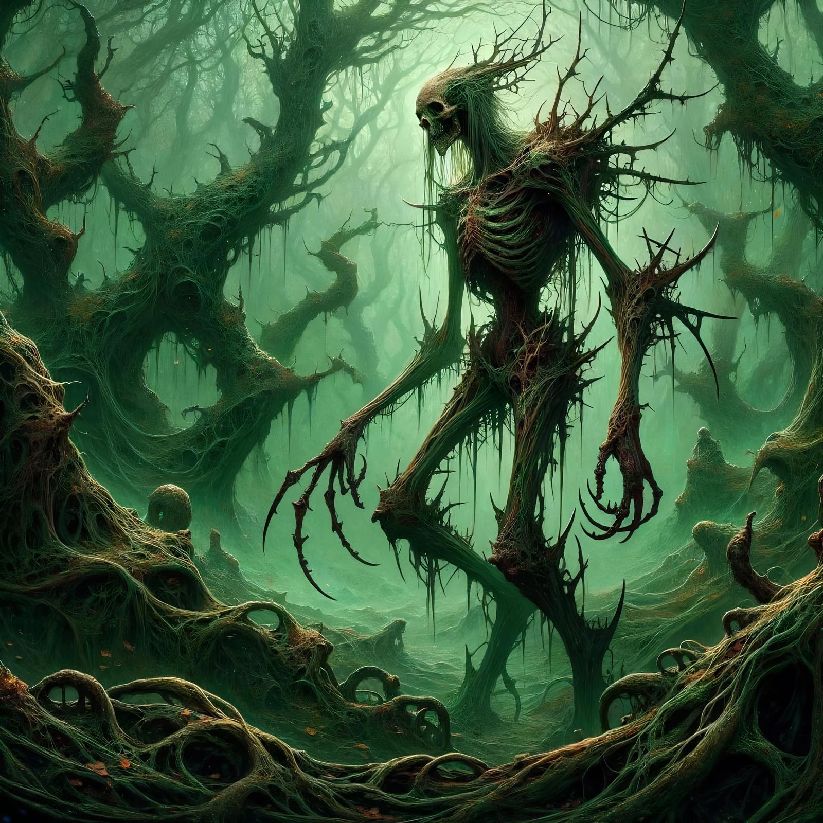 Grotesque Splinterwaif in Overgrown Forest