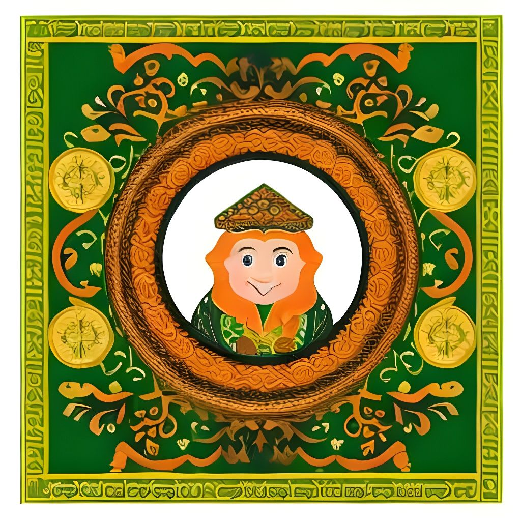 Leprechaun Sitting on Pot of Gold with Celtic Frame