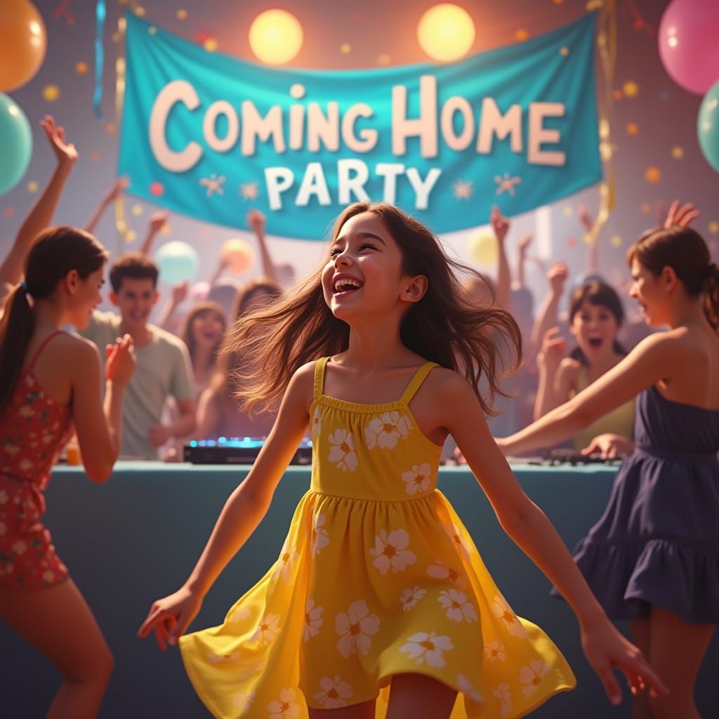 Joyful Girl in a Vibrant Party Scene