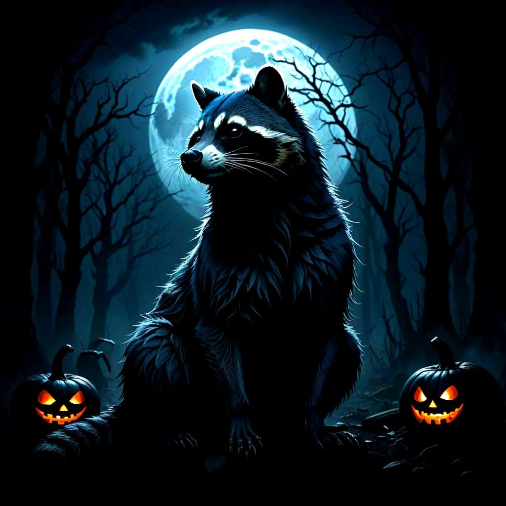Majestic Raccoon Silhouette with Cobalt Eyes