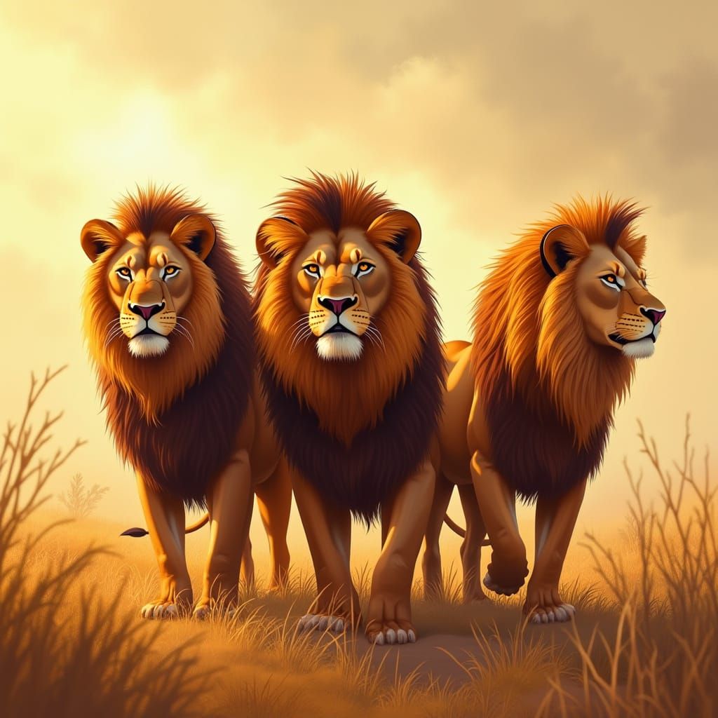 Lions with Vibrant, Trendy Hairstyles Roam Regal Savannah