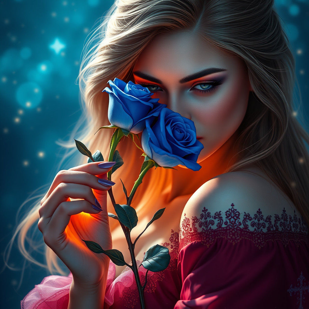 Enchanted Woman with Blue Rose